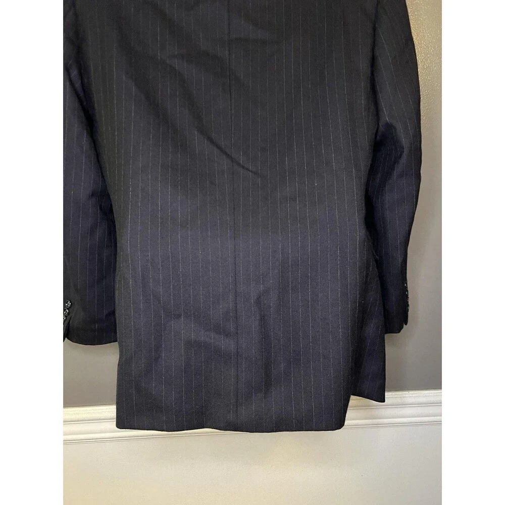 Christopher Brooks Suit Jacket Mens 41R Blue Pinstripe Double Breasted Wool
